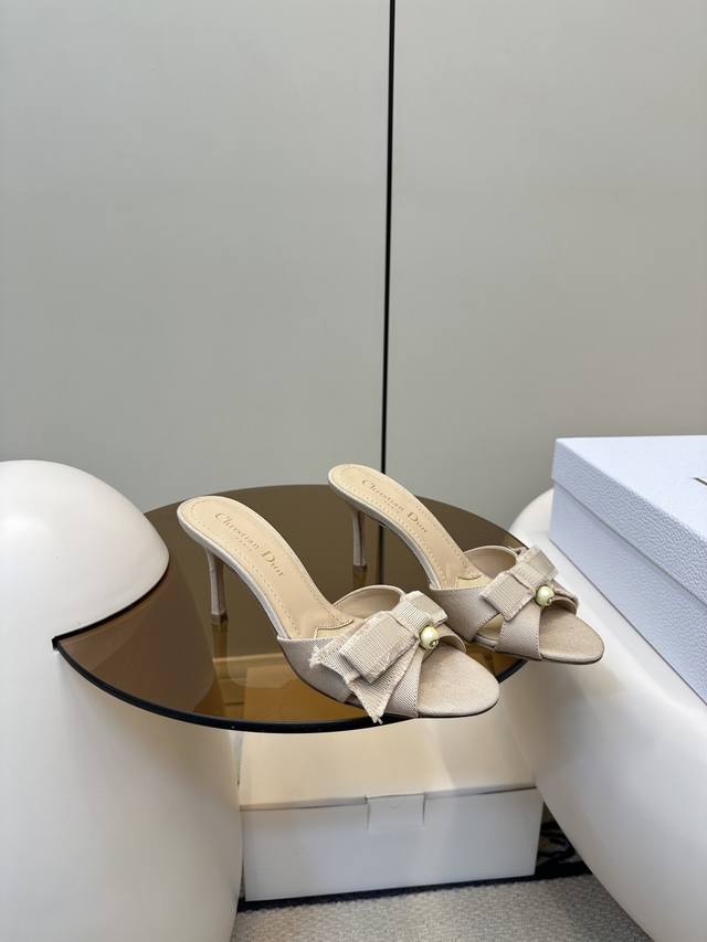 Top Original With Airplane Box Dior New Bow Cd Pearl Buckle High-Heeled Sandals