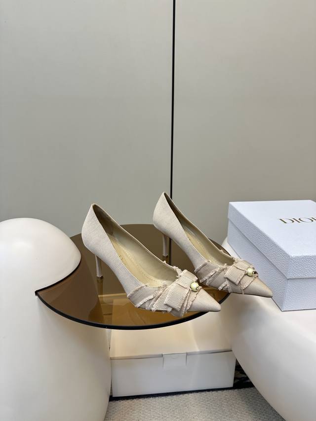 Top Original With Airplane Box Dior New Bow Cd Pearl Buckle High Heels New Pearl