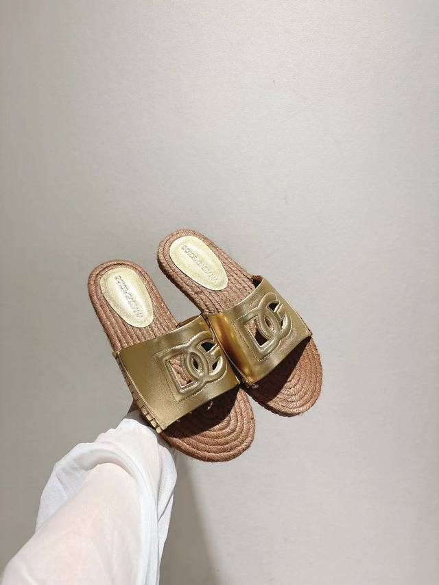 dg New 35-43 Size Hemp Rope Bottom Slippers With Sheepskin Print Lining And F