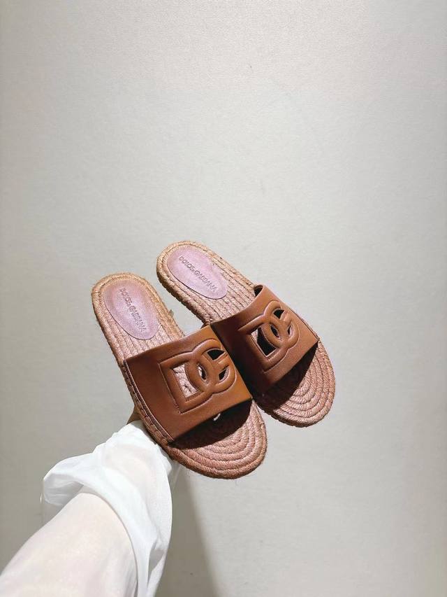 dg New 35-43 Size Hemp Rope Bottom Slippers With Sheepskin Print Lining And F