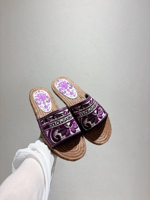 dg New 35-43 Size Hemp Rope Bottom Slippers With Sheepskin Print Lining And F