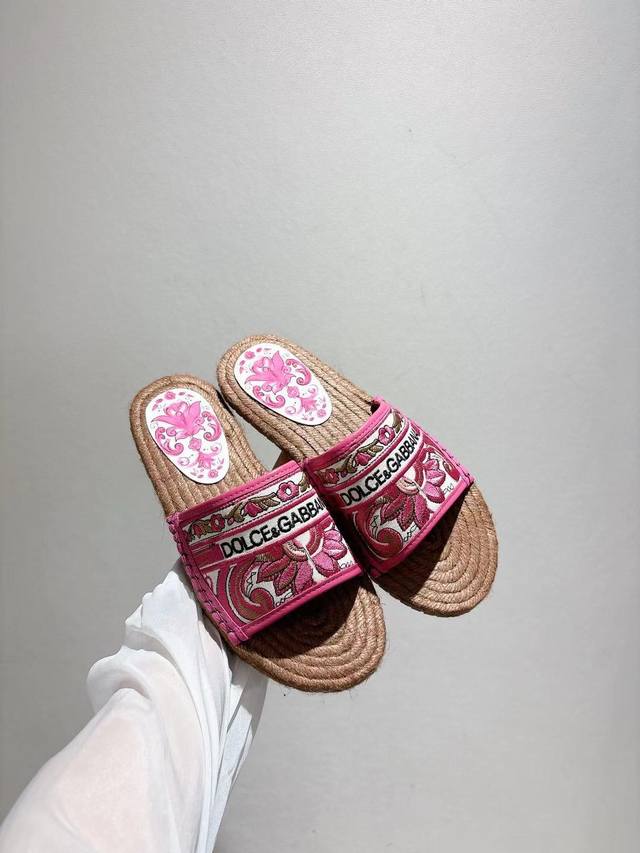 dg New 35-43 Size Hemp Rope Bottom Slippers With Sheepskin Print Lining