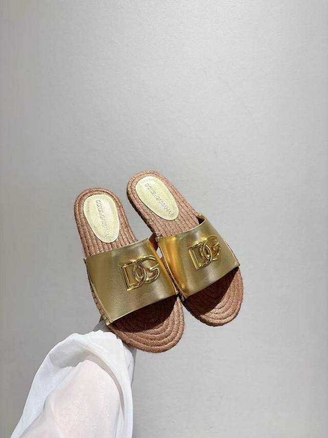 dg New 35-43 Size Hemp Rope Bottom Slippers With Sheepskin Print Lining And F