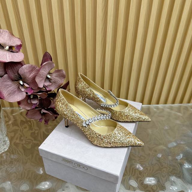 jimmy Choo Classic Diamond Chain Pointed High-Heeled Slippers The Crystal Sho