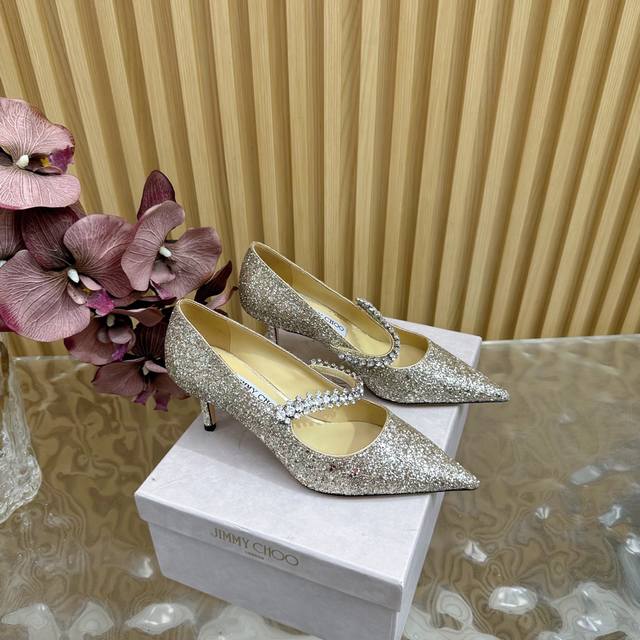 jimmy Choo Jimmy Choo Classic Diamond Chain Pointed High-Heeled Slippers The