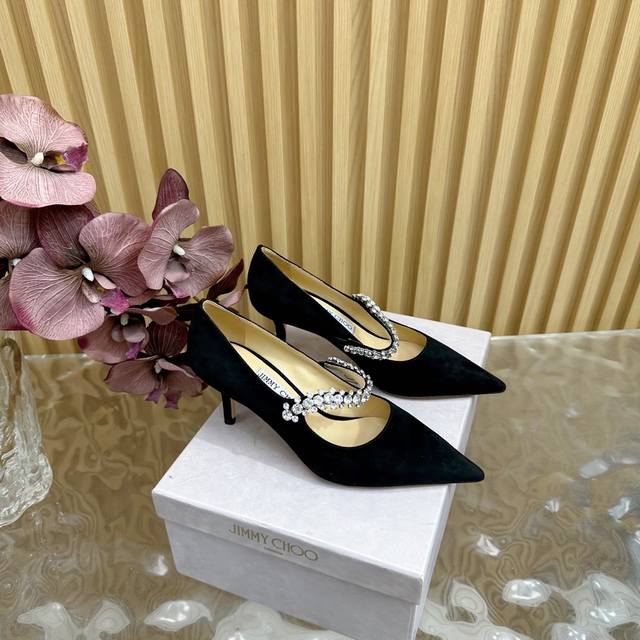 jimmy Choo Classic Diamond Chain Pointed High-Heeled Slippers The Crystal Sho