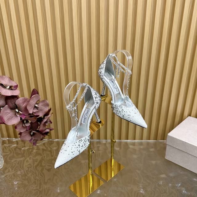 Exclusive New Jimmy Choo Diamond-Surface Pointed High-Heeled Chain Sandals The C