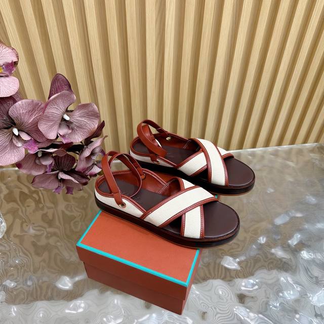 2025 Summer New Loro Piana Lp Classic Retro Beautiful Roman Cross Sandals Sim