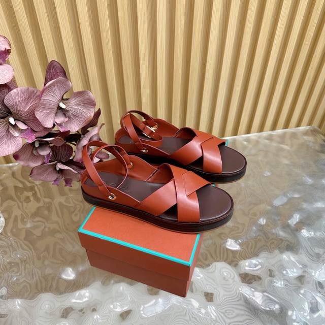 2025 Summer New Loro Piana Lp Classic Retro Beautiful Roman Cross Sandals Sim