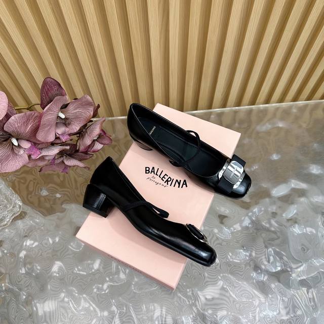 ferragamo Salvatore Ferragamo 25Aw Early Spring New Bowknot Thick-Heeled Mary