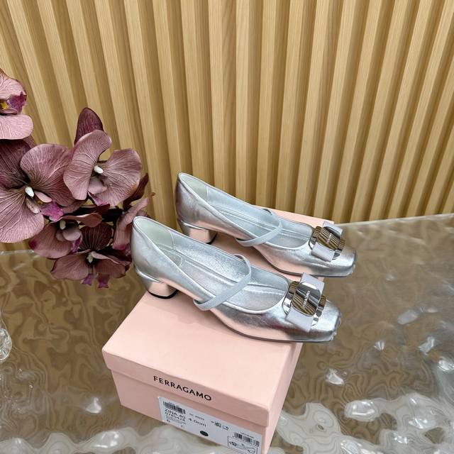ferragamo Ferragamo 25Aw Early Spring New Bowknot Thick-Heeled Mary Jane Shoe