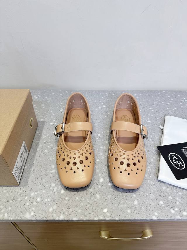 ash Niche Fashion Brand 25Ss New Spring And Summer Hollow Flat Mary Jane Sing