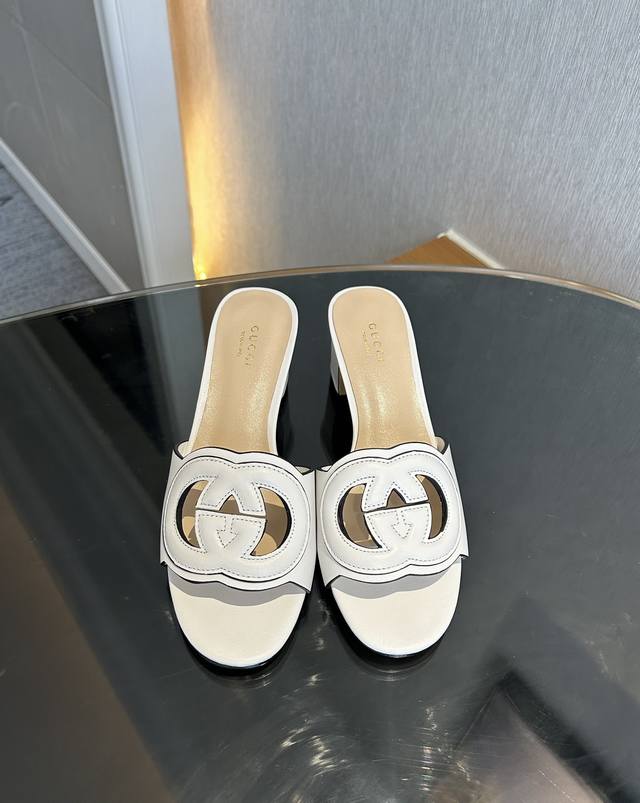 High version 2025 summer new Hanel Chanel small thick heel mule slippers mesh sl