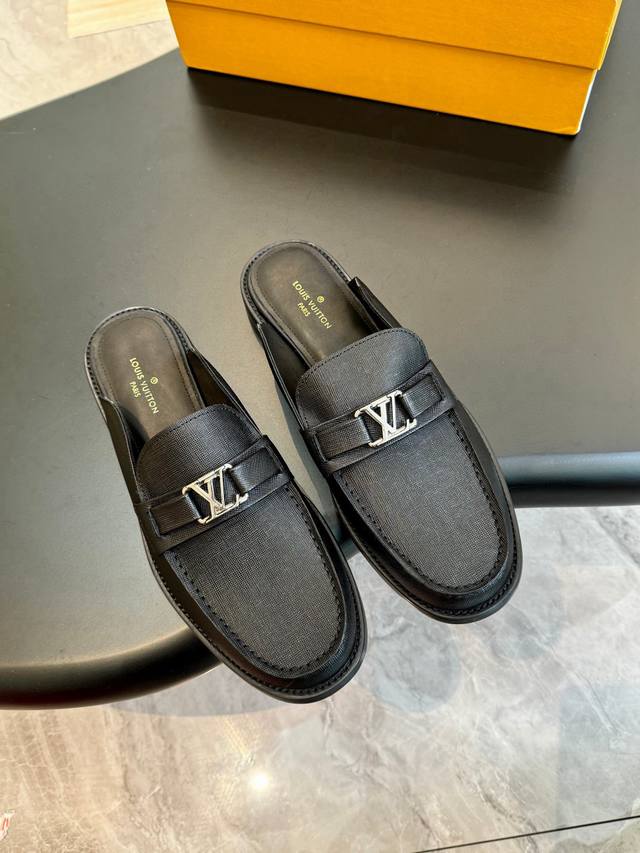 LV high-end men's half-slippers, with patterned cowhide uppers, handmade, Italia