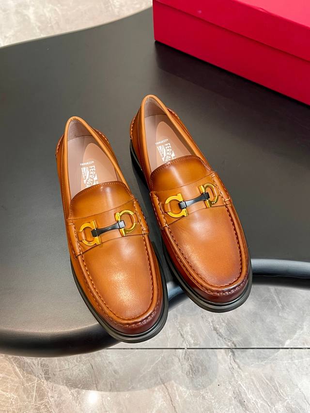 Ferragam men's thick-soled casual loafers are full of fashionable charm. Made of