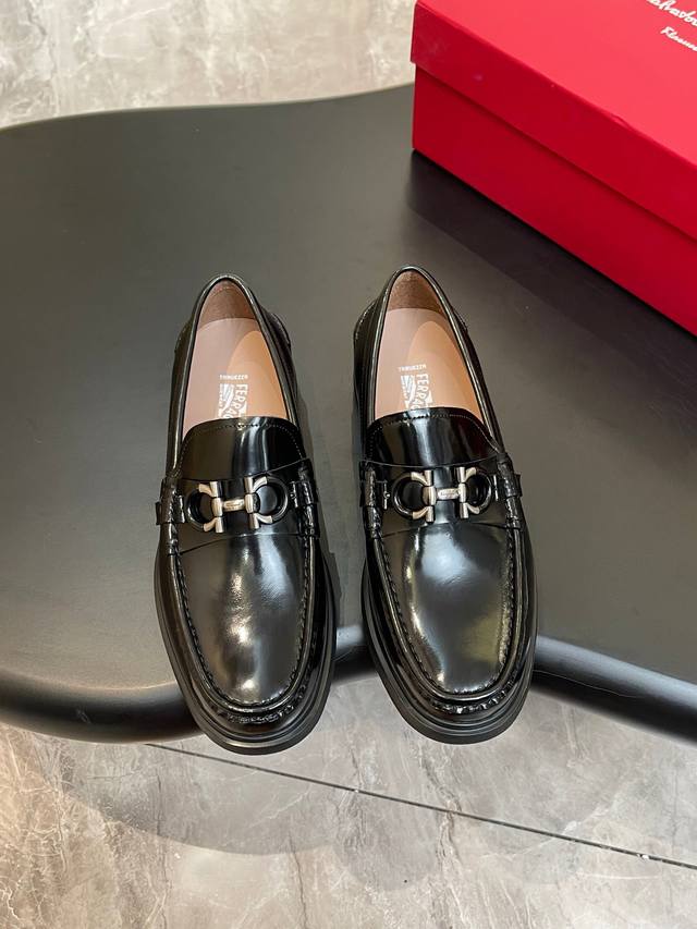 Ferragam men's thick-soled casual loafers are full of fashionable charm. Made of