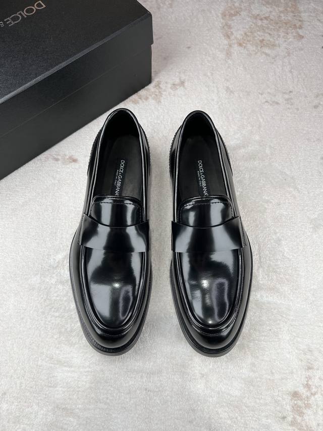 D&G Dolce & Gabbana shiny leather business casual men's shoes loafers, A modern
