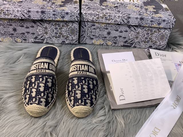 Dior 3D embroidered straw fisherman shoes Top quality, original packaging Fabric