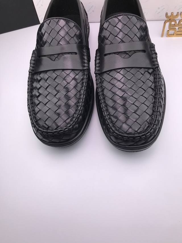 Prad* Fully woven cowhide soft sole and soft surface loafers Imported cowhide wi