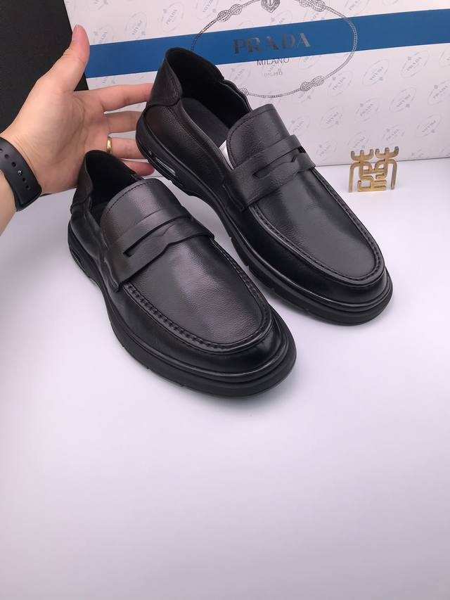 Prad* Tumbled cowhide leather soft sole and soft surface casual shoes The first
