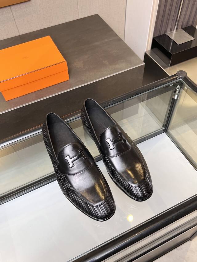 Hermes men's shoes, imported open-edge cowhide upper, water-dyed cowhide lining,