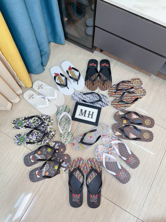 Factory Price P Fendi Fendi Beach Colorblock Rubber Slippers Men's Wide Strap Sa