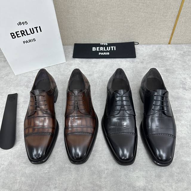 Berlut* new men's hand-brushed formal leather shoes are shipped. Selected high-q