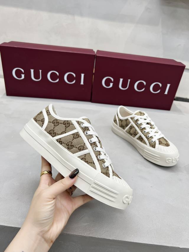Gucci thick-soled canvas shoes for women, high-quality version Logo floral fabri