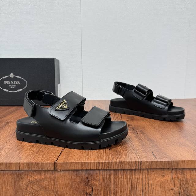 Prada leather Velcro strap sandals. These leather sandals are embellished with s