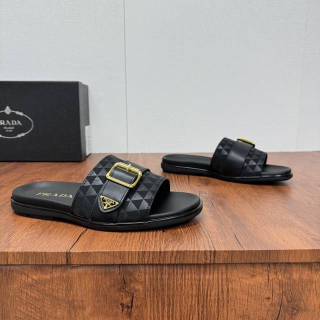 Prada's new men's straight-leg leather slippers are a harmonious combination of