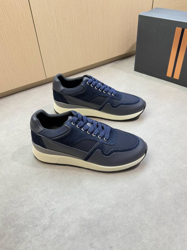 Zegna -High-end quality original casual sports shoes -Upper: Nappa calfskin, bra