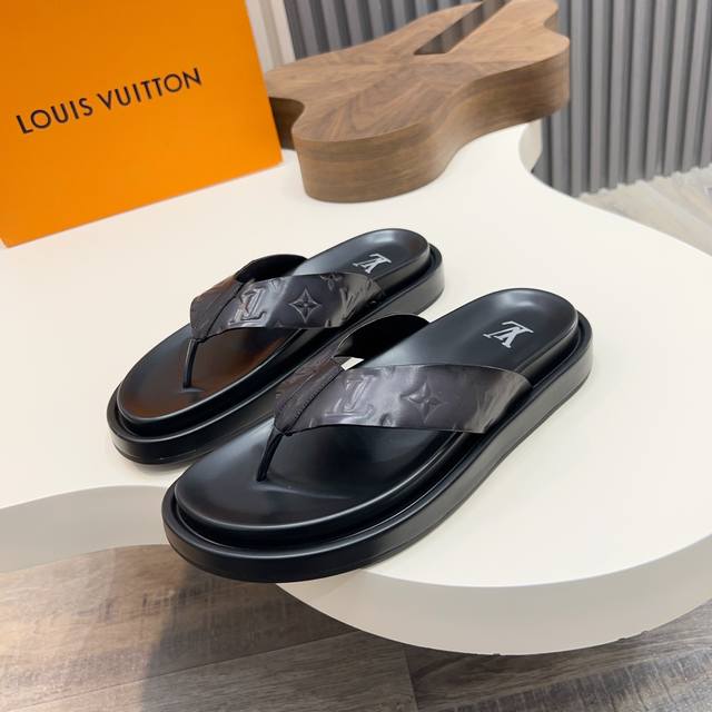 L brand luxury men's slippers, 1:1 high-end quality, pure handmade top layer cow