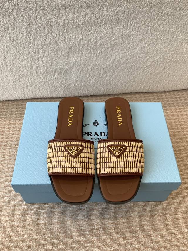 Direct P Direct Prada 25Ss New Spring/Summer Prada Woven Slippers Modern lines a