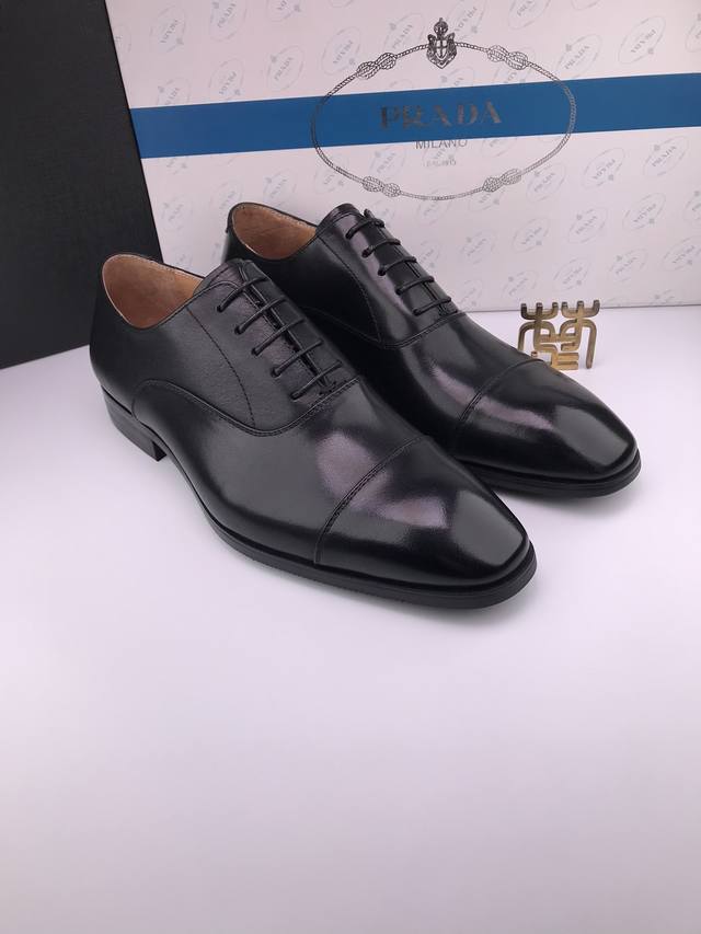 Prad* European version formal leather shoes with calfskin and wooden heel Grain