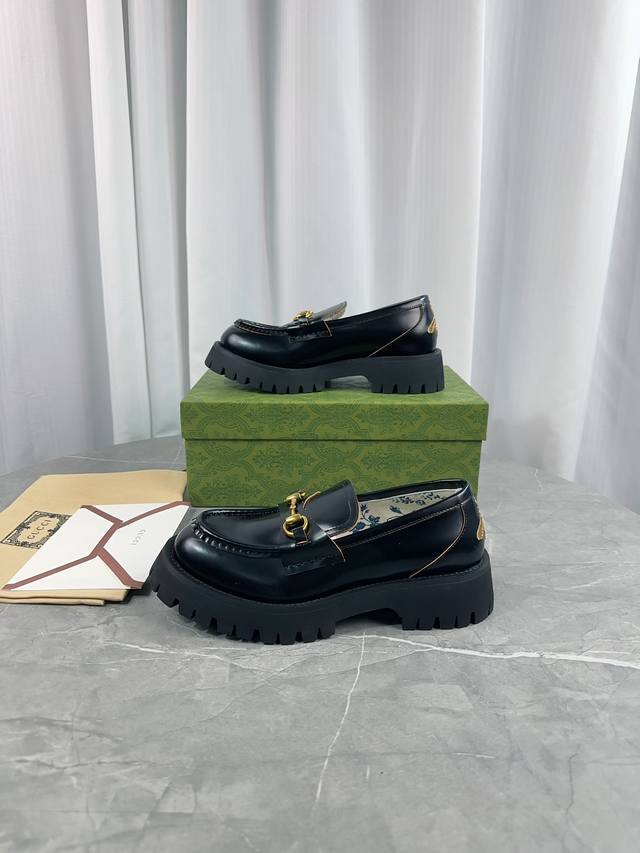 Direct sales women's shoes factory P new style, double Gg groove thick sole loaf