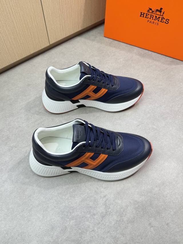 Hermes -High-end quality original casual sports shoes -Upper: pebbled calfskin,