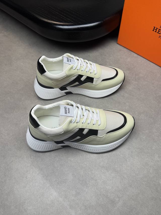 Hermes -High-end quality original casual sports shoes -Upper: tumbled calfskin,