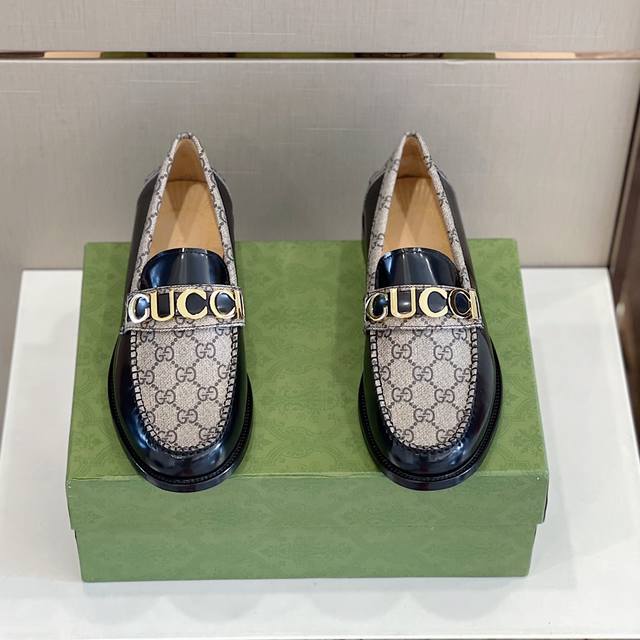 G-house loafers with gold letters on leather soles Various textures and material