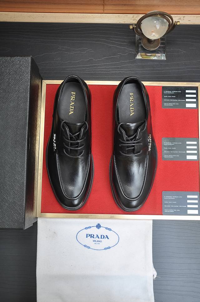 Factory Price P Prada's latest leather business suit shoes with full high-end co