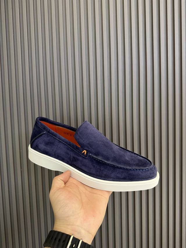 Santoni in stock, main color, high-mercer suede upper, custom orange lining, cus