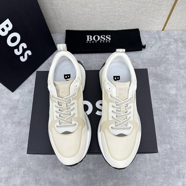 Boss men's new mesh leather splicing sneakers are on sale. This pair of mesh sne