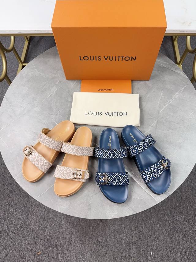 Lv2025 spring and summer new slippers with adjustable buckle design, full of bea
