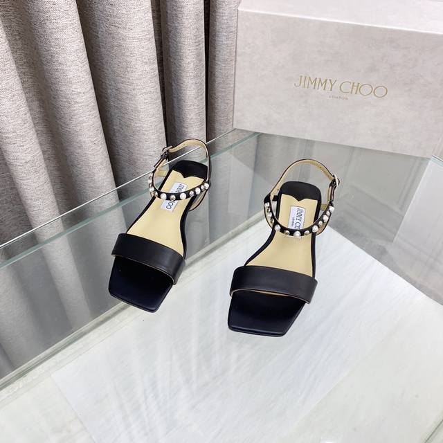 Jimmy Choo lambskin with pearls, new style beveled square toe, elegant and noble