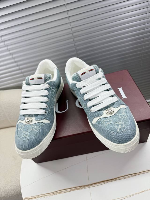 Gucci~~The latest couple style denim blue dirty shoes for spring and summer; cas