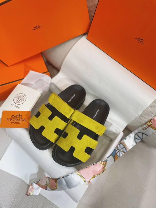 New Herme* H classic model Herme* Chypre second uncle shoes H-shaped Velcro flat