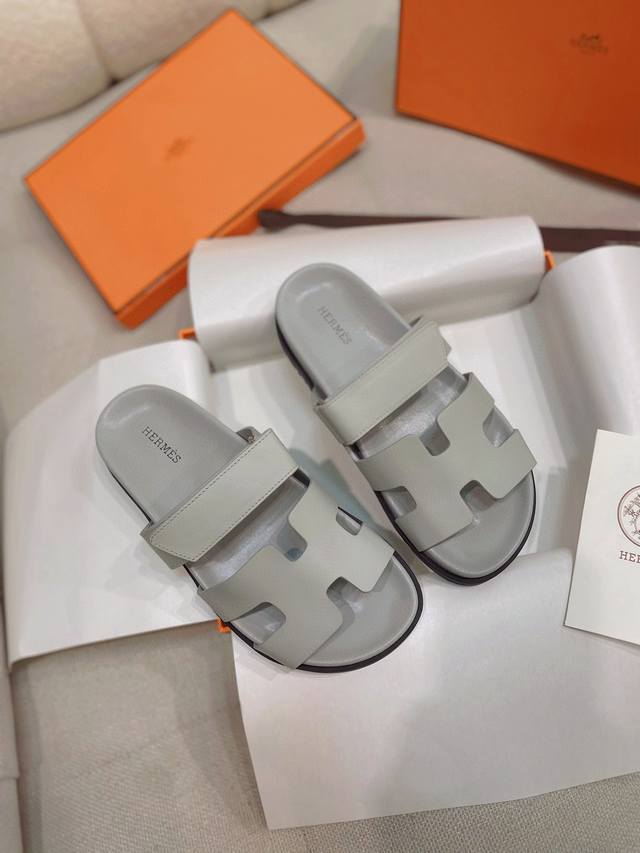 New drawings beige Herme* H's new Ai Ma* Chypre second uncle shoes H-shaped Velc