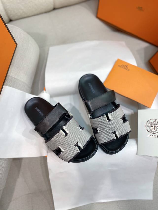 New Herme* H home new Ai Ma*Chypre Erjiu shoes H-shaped Velcro flat sandals and