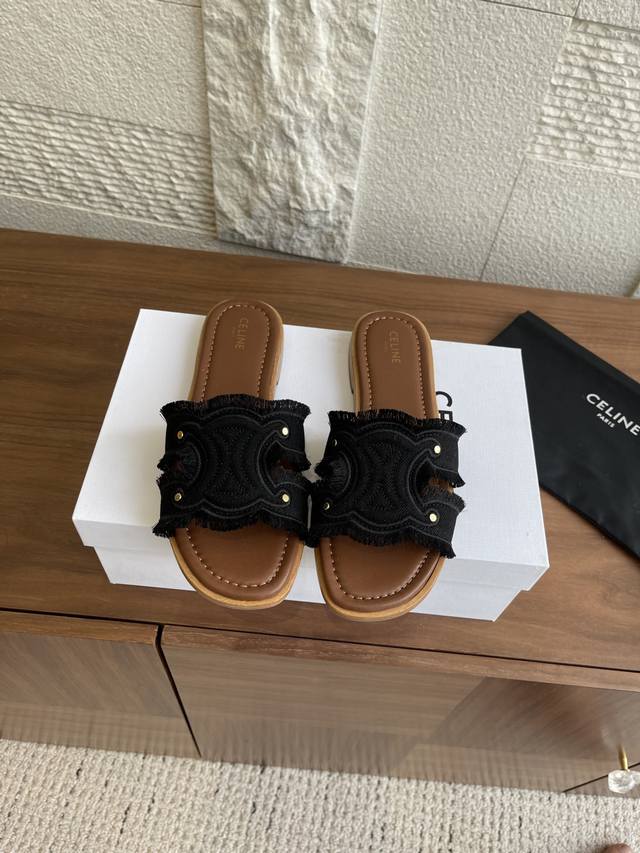 Top version: Celine 25Ss New Summer Marina Denim Tassel Mules Arc de Triomphe Sa