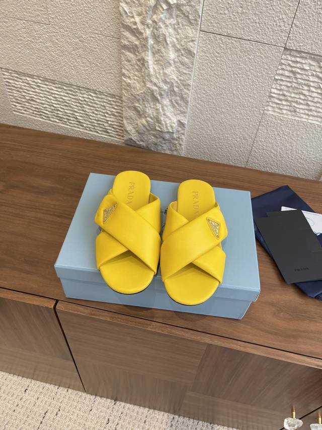 Top version: Prada 25Ss new summer cross strap loafers flat sandals slippers Pra