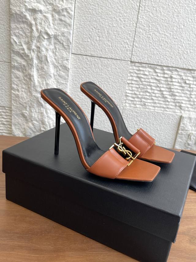 Top version: Saint Laurent 25Ss New Summer Square Toe Flip Flops Cat Eye Heel Hi